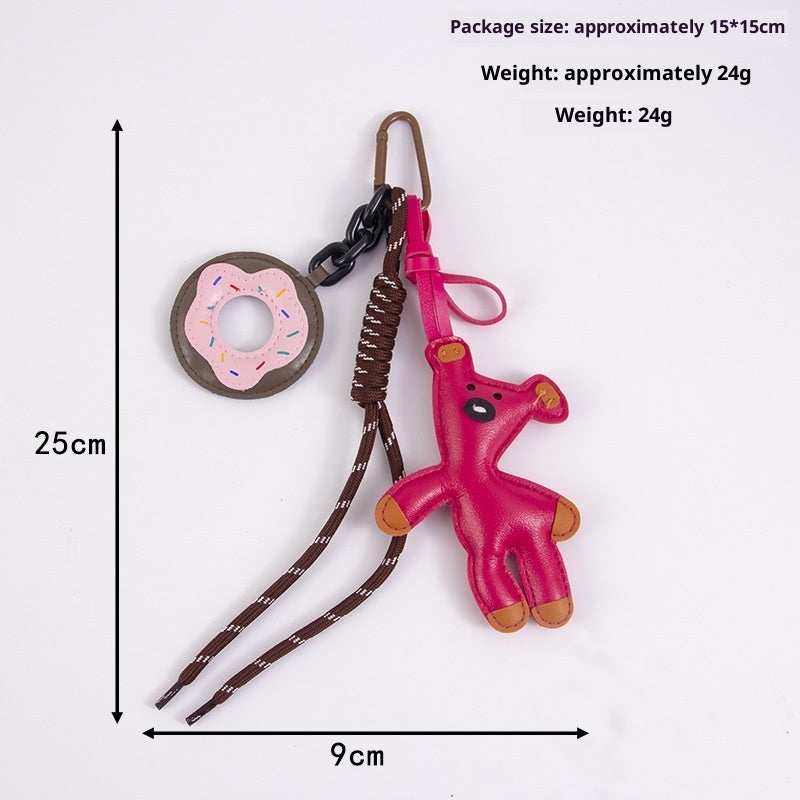Leather Bear Bag Charm Donut Miu-style Keychain