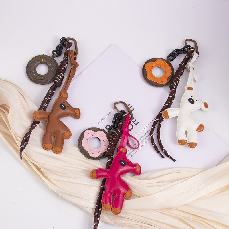 Leather Bear Bag Charm Donut Miu-style Keychain